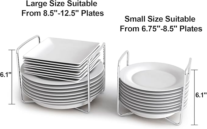 Dish Rack for Kitchen Countertop Organizer - Bamboo Plate Organizer for Cabinet Space Saver, Adjustable Stainless Steel 304 Plate and Bowl Holder with Portable Handle for Drawer Cupboard Shelf RV