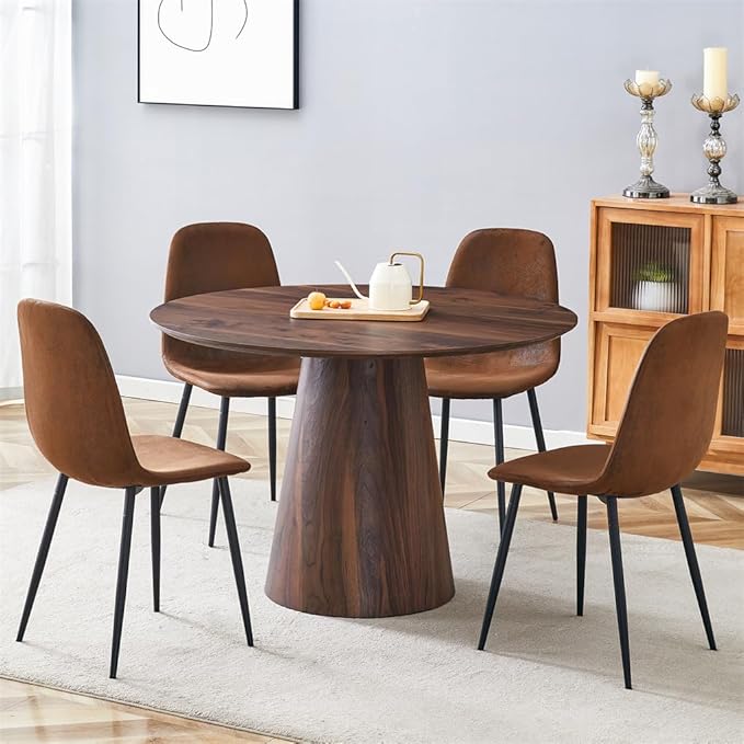 Round Dining Table Set for 4, Modern Kitchen Table Small 45 Inch Dinner Table Round Dining Room Table with 4 Dining Chairs for Living Room