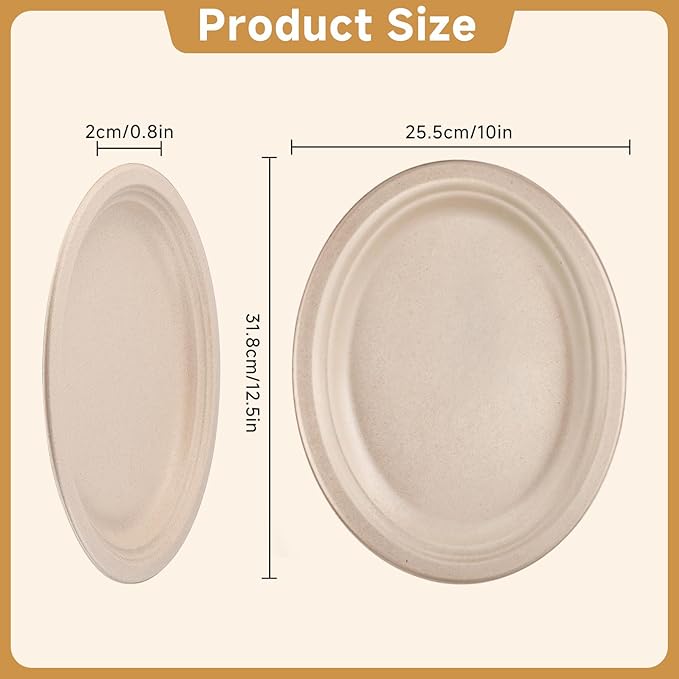120 Pack Oval Paper Plates, 12.5 Inch Disposable Dinner Plates, Disposable Heavy Duty Large Biodegradable Plate, Super Strong Compostable Paper Plate for BBQ Party Picnic, Natural Brown
