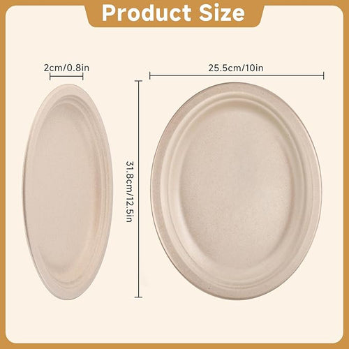 120 Pack Oval Paper Plates, 12.5 Inch Disposable Dinner Plates, Disposable Heavy Duty Large Biodegradable Plate, Super Strong Compostable Paper Plate for BBQ Party Picnic, Natural Brown