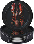 Lobster on a Plate Printed Leather Coasters for Drinks, Set of 6 Drink Coaster Dining Room Decor Cup Coasters