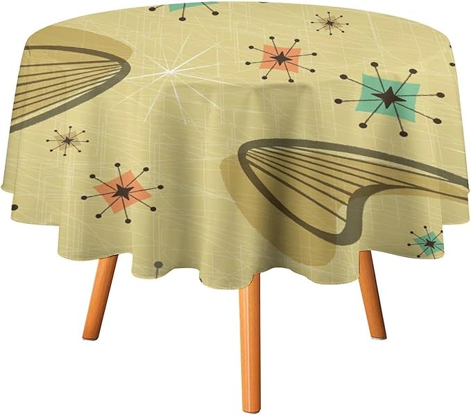 Mid Century Round Tablecloth, Retro Abstract Atomic Boho Geometric Art Printed Tablecloth for Home Party Dining Room Kitchen Decor 50Inch(127cm)