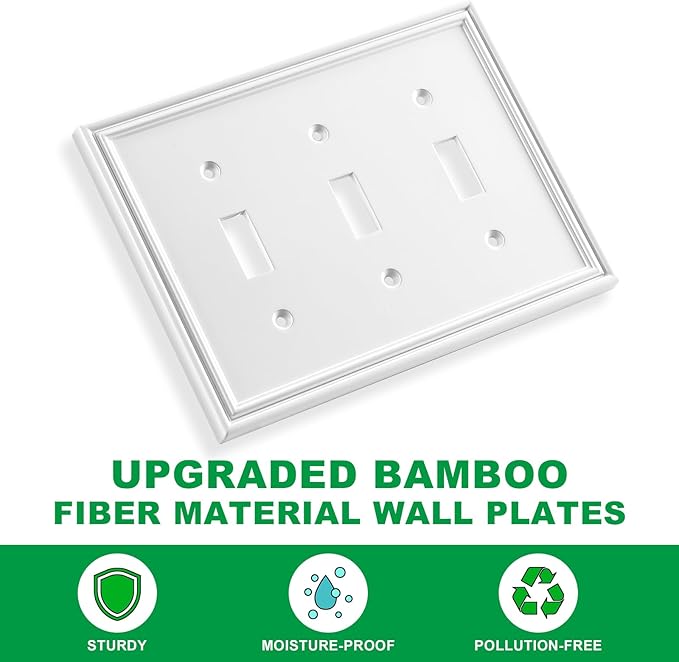 Decorative Wall Plate Light Switch Cover Decorator Outlet Covers Rocker Switch Plates Bamboo Fiber Material Wall Plates for Kitchen Bathroom (3 Gang Triple Toggle-1 Pack)
