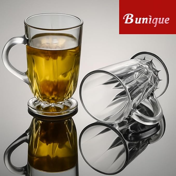B Unique Clear Drinking Glasses Set of 6 | 285 mL Premium Glass Cups for Water, Juice, Tea & Cold Drinks | Durable, Modern Design, Dishwasher-Safe Drinkware Set