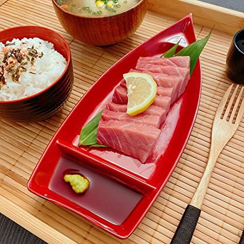 JapanBargain 2-Pack Sushi Boat Serving Plate with Divider, 10 Inch Japanese Sashimi Sushi Plate Dish, Chip and Dip Appetizer Tray for Soy Sauce Wasabi Ginger, Melamine Sushi Serving Dish - Image 3