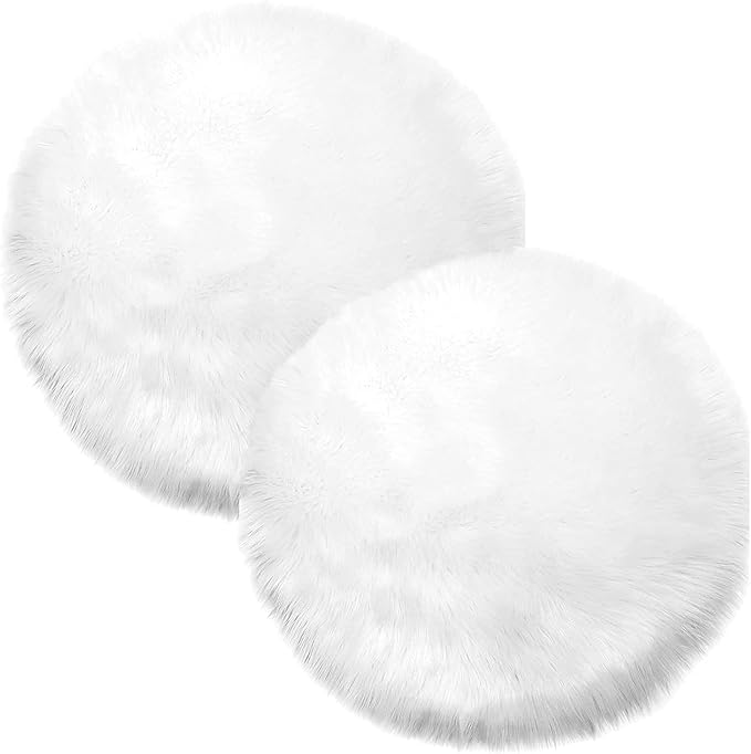Round Fur Placemats Set of 2, Washable Faux Fur Fluffy Table Place Mats Decor for Home Table Dresser Party Decoration Table Runner (17.7 inch, White)