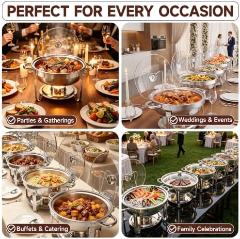 Chafing Dishes for Buffet, 2 Pack 5QT Stainless Steel Round Buffet Servers and Warmers, Buffet Warmer Set with 2 Serving Tongs & Spoons, Food Warmers for Parties, Weddings, Catering Events - Image 5