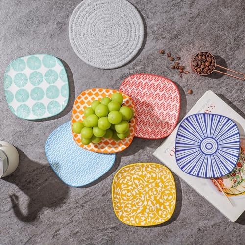 Selamica Porcelain Small Plates - 6 Inch Dessert, Appetizer & Salad Plates - Microwave & Dishwasher Safe - Set of 6 - Assorted Color - Image 4