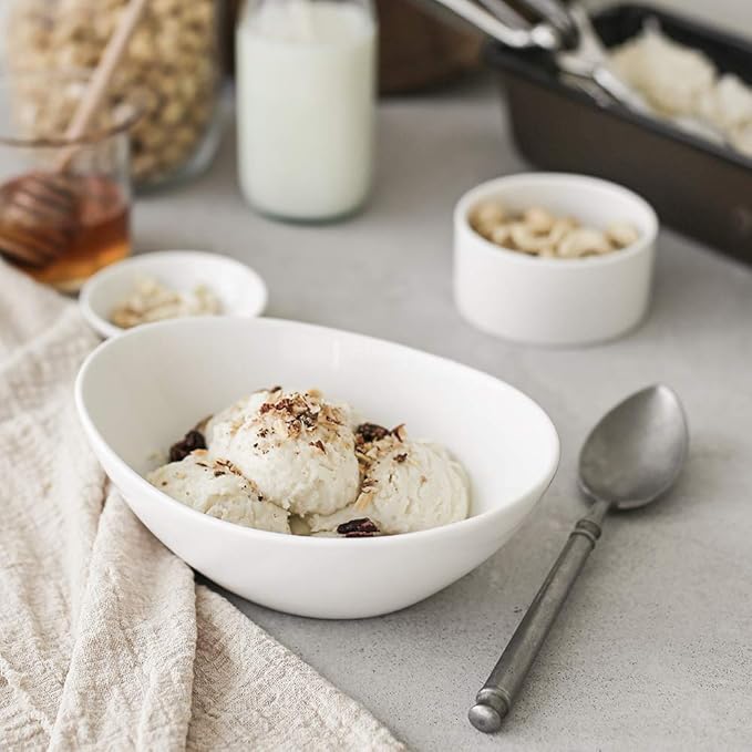 DOWAN Cereal Bowls, 12 oz White Ceramic Serving Bowl Set of 6, Oval Ice Cream Bowls for Snack Dessert Salad Pasta Soup, Microwave & Dishwasher Safe, Good Size for Garden Tea Parties