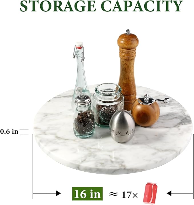 Koville 16'' Marble Lazy Susan Marble Turntable for Kitchen Dinning, Lazy Susans Organizer for Cabinet, Serving Rotation Spinning Tabletop Organizer Swiveling, Spice Rack Storage(Arabescato White)