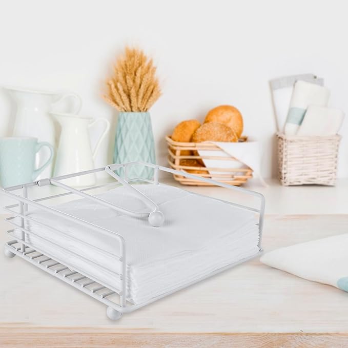 3PCS Napkin Holders for Paper Napkins, White Flat Napkins Holders, Metal Napkin Dispenser for Kitchen Tables, Farmhouse, Dinner, Outdoor