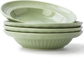Wide Rim Soup Bowls, 11oz Small Capacity Rimmed Pasta Bowls Set of 4, 8 Inch Ceramic Salad Bowl, Shallow Plates, Elegant Dinner Cereal Serving - Microwave Dishwasher Oven Safe - Green