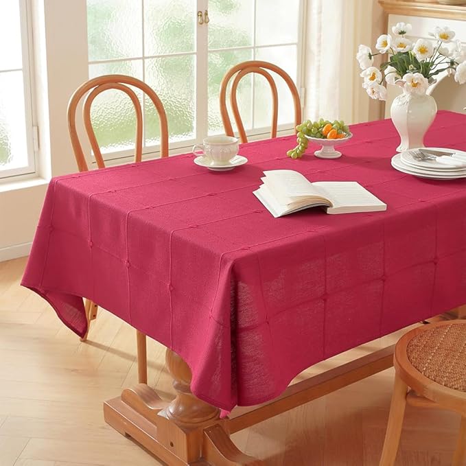 Zobesta Linen Table Cloth Rectangle Table 86 x 53 Inch, Cotton Linen Tablecloth Rectangle Heavy Weight Washable Farmhouse Soft Boho Red Tablecloth for Outdoor, Party, Holiday, Picnic, Dining