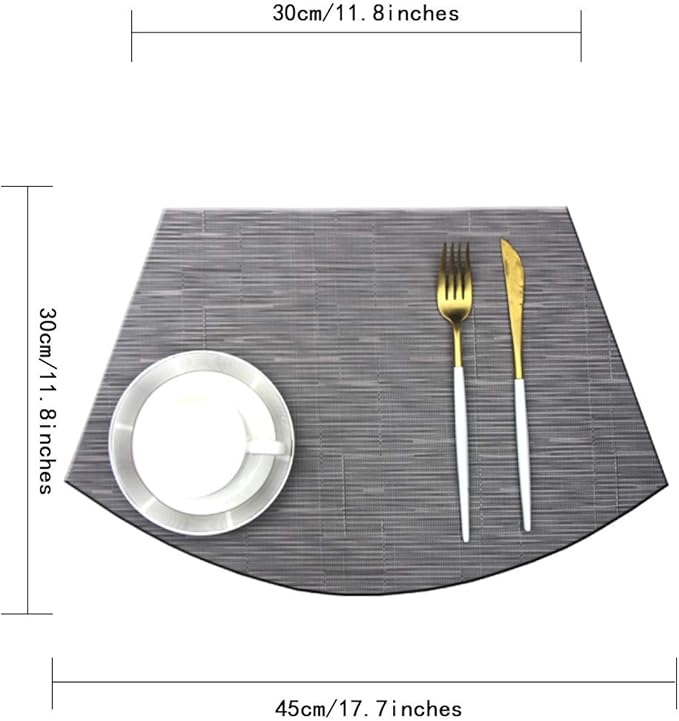 Wedge Placemats Set of 4 for Round Dining Table Woven Vinyl Non Slip Plastic Round Placemats（Grey）