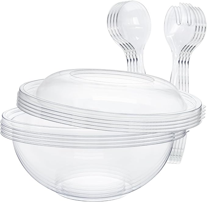 EcoDispose Clear Plastic Serving Salad Bowl Sets, 160 Oz 16PCS in 4 SETS - Round Large Disposable Bowls