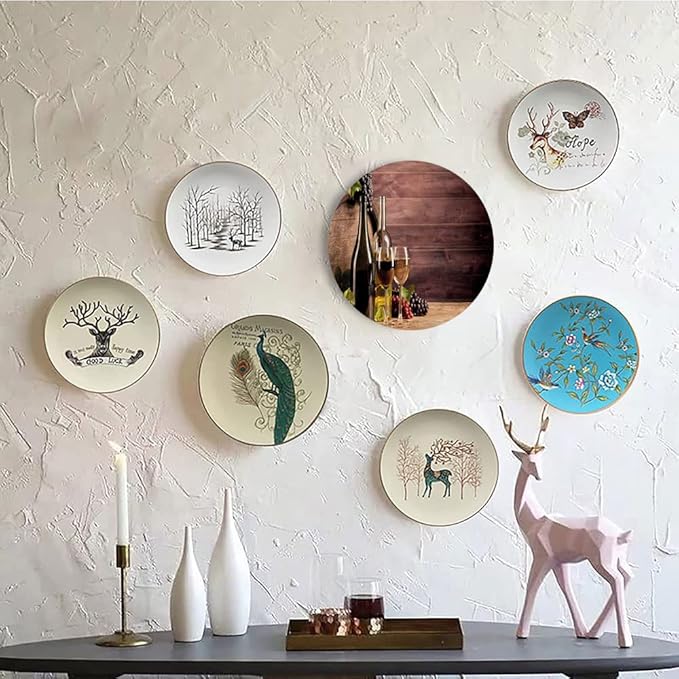 Decorative Plates, Wine Print Ornament, Rustic Viticulture Concept, 10 Inch, Kitchen Wall Decor, Brown Green Light Brown