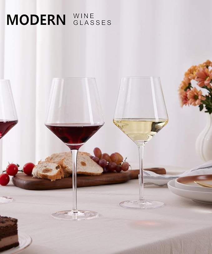 OJA Red Wine Glasses Set of 4-18oz, Crystal White Hand Blown Wine Glass with Long Stem, Ultra-thin, Dishwasher Safe, Gift for Daily Use, Party