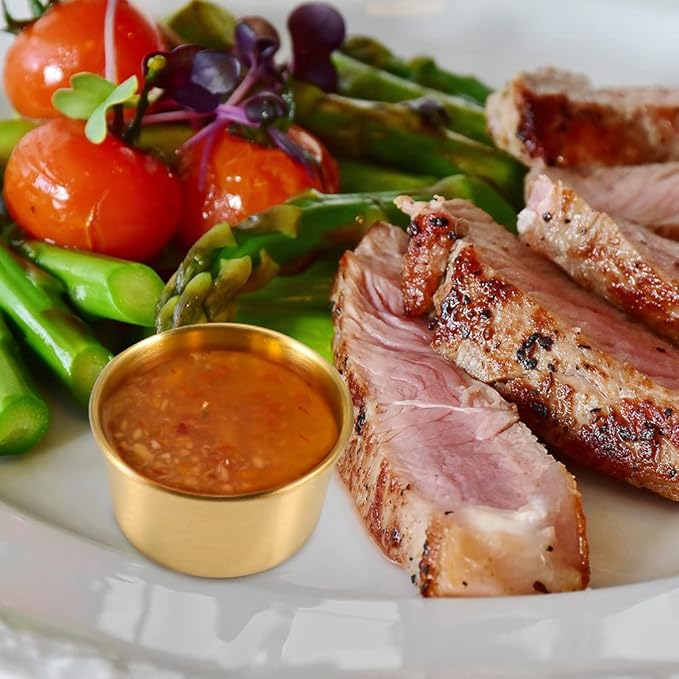 Ramekin Sauce Dipping Bowl Mini Sauce Cups Pudding Condiment Cups for Home Party Stainless Steel (Golden 12PCS 75ml)