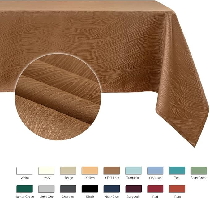 maxmill Jacquard Fall Tablecloth Swirl Design Spillproof Wrinkle Free Heavy Weight Soft Table Cloth for Harvest Thanksgiving Dinner Decorative Fabric Table Cover Square 60 x 60 Inch, Fall Leaf