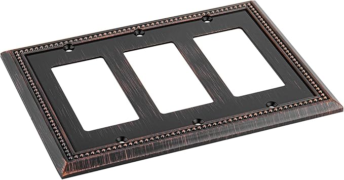 Henne Bery Sunken Pearls Heavy Duty Decorative Wall Plate Switch Plate Outlet Cover (Triple Decorator, Aged Bronze)