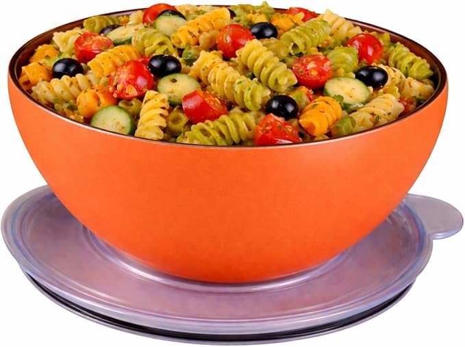 served Large Insulated Serving Bowl with Lid (100oz/3QT) - Double-Walled Stainless Steel Bowl for Hot & Cold Food - Vacuum Insulated, Spill-Resistant Thermal Bowl for Parties, Casseroles, Tailgates