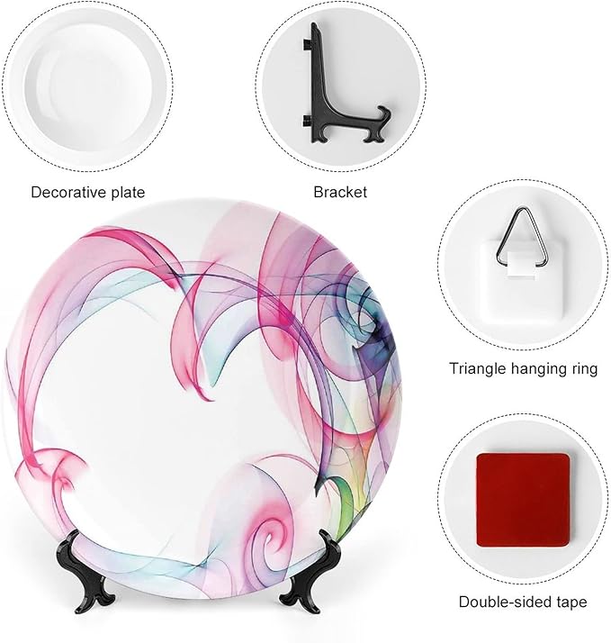Ceramic Plates, Abstract Decor Decorative Ceramic Plates, Colorful Smock Artwork Futuristic Decor, 7 Inch, Household Plates Decorative, Multy