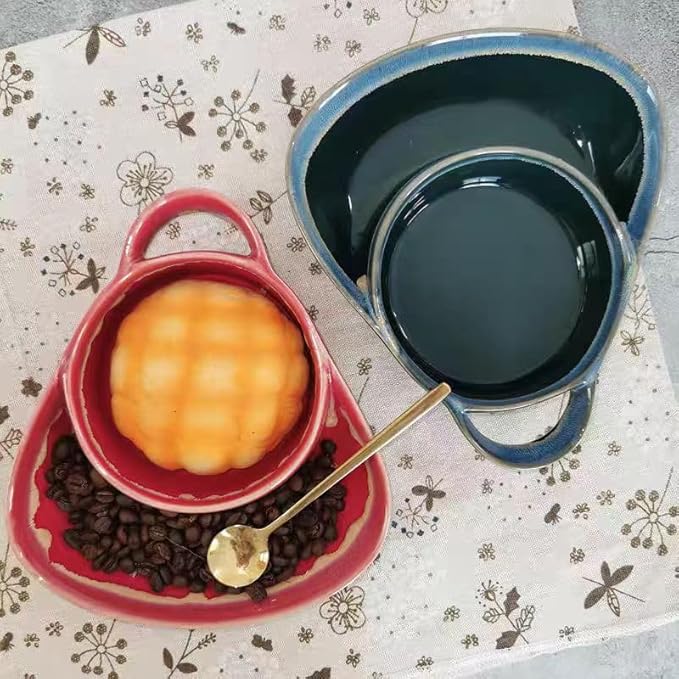 Soup and Side Bowl Plate Ceramic, Chip and Dip Divided Bowls, Anti-Soggy Cereal Bowl Bread Dipping Bowls Plates for Salad Breakfast, and Sandwich Ideal for Home and Restaurant (Apricot + blue)