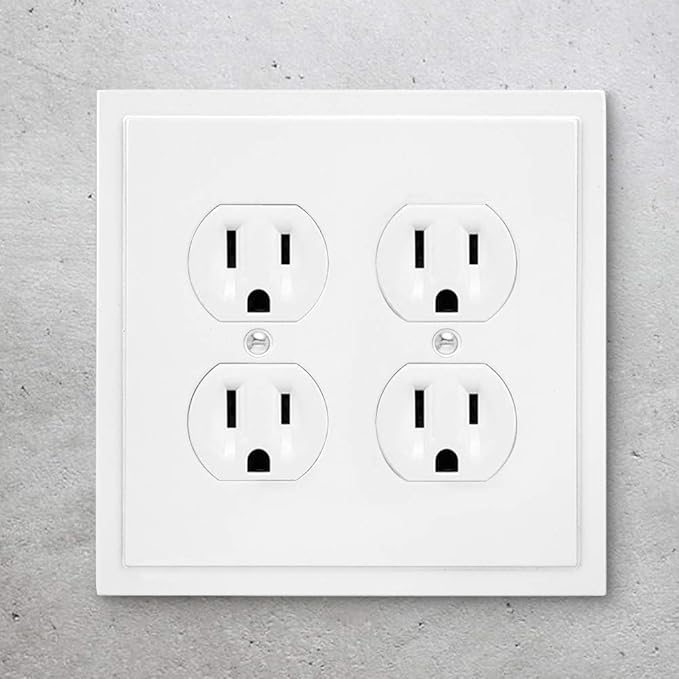 Henne Bery Modern Edge Decorative Wall Plate Switch Plate Outlet Cover, Durable Solid Zinc Alloy (Double Duplex, White)