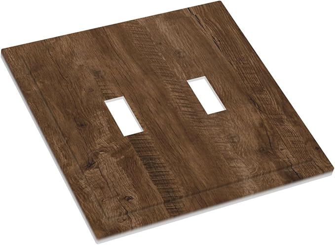 Decorative Light Switch Cover Brown Rustic Wood Grain Farmhouse 2 Gang Wall Plate Double Toggle Switch Plate Receptacle Electrical Outlet Cover Switchplate for Cabin Bedroom Decor（2 Pack）