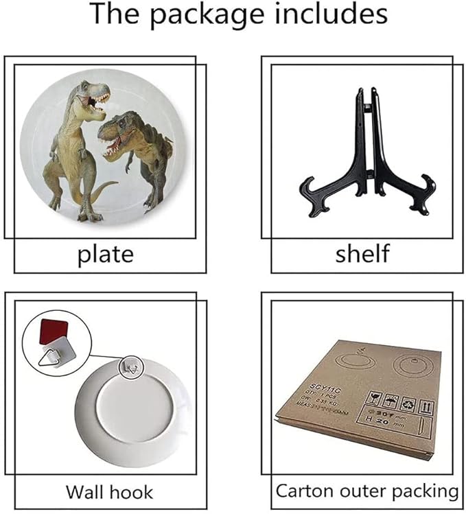 Ceramic Plates, Dinosaur Decorative Ceramic Plates, Tyrannosaurus Rex Pair Facing Off Ferocious Creatures, 10 Inch, Household Plates Decorative, Ivory Brown Grey
