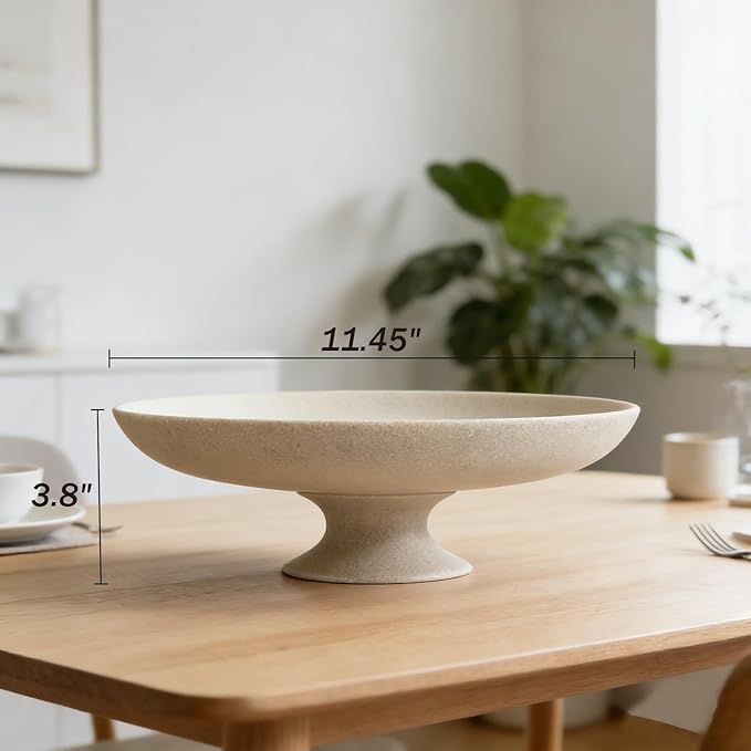 Large Decorative Bowl, Decorative Fruit Bowl for Kitchen Counter, Modern Pedestal Bowl for Home Decor, Stylish Key Bowls for Entry Table, Coffee Table Decorations (Beige)