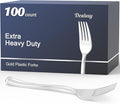 100 Count Heavy Duty Silver Plastic Forks Disposable, BPA-Free, Heat Resistant, Solid and Durable Premium Plastic Disposable Forks for Party Supply