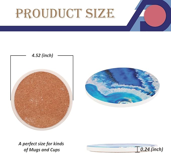 4-Piece Round Absorbent Ceramic Coaster Set with Cork Base – Durable Drink Coasters for Mugs, Cups, and Tabletop Protection (Starry Night Cat)