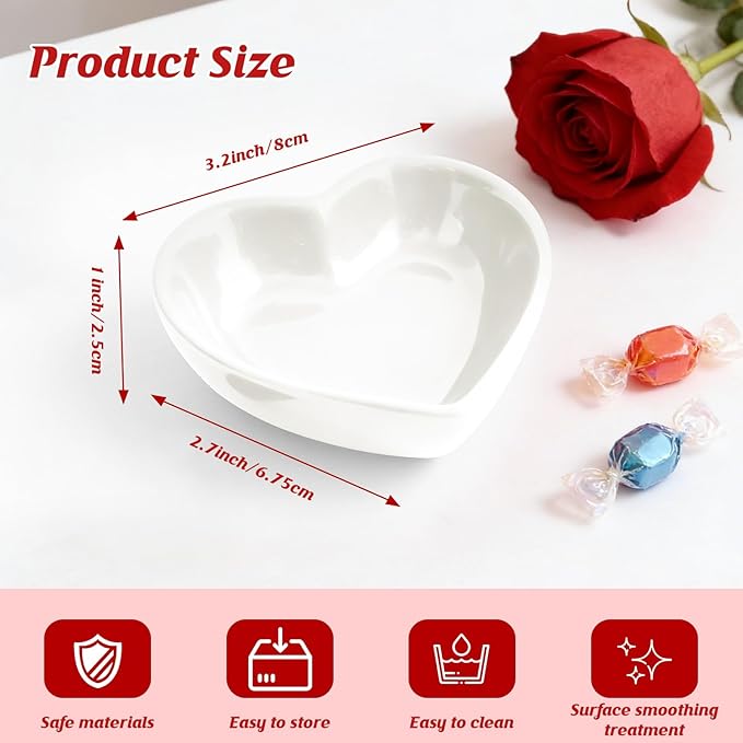 8PCS 3.2inch Heart Shaped Bowl Heart Bowl For Candy Lovers, Office Desk Decor, Home Snack Display, Valentine'S Day, Wedding Celebrations, Birthday Parties,Family Kitchen Use