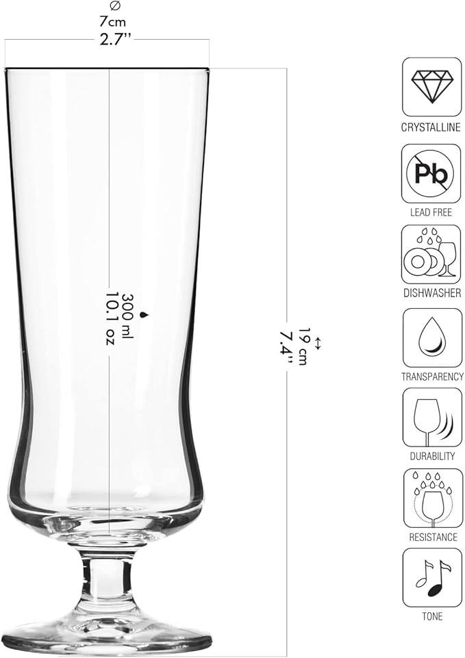 Krosno Cocktail & Long Drink Glasses, Set of 6, 10.1 oz, Avant-garde Collection – Pina Colada, Milkshake, Beer, Ice Cream, Cocktail Glass – Dishwasher Safe | Lead-Free Crystal Glass