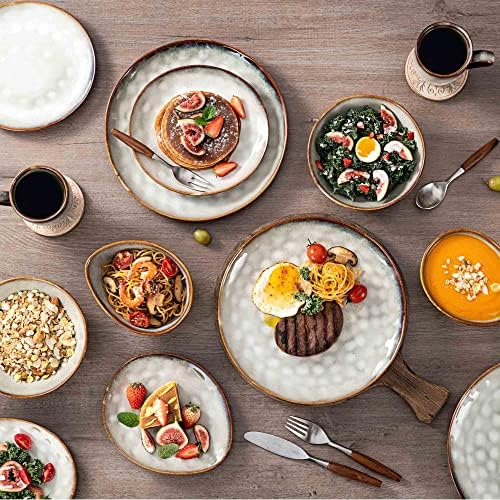 Henten Home Ceramic Appetizer Plate Set, 6.75 Inch Dessert Plates, Reactive Glaze Serving Plates for Snack, Sushi, Set of 4, Microwave & Dishwasher Safe (White) - Image 7