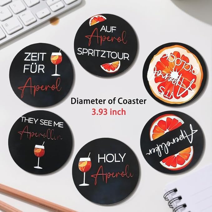 Wood Coasters Set of 6 - Handcrafted Drink Coaster Thick Heat-Resistant for Office, Bar, Farmhouse - Black Drink Cup Coasters for Table Protection