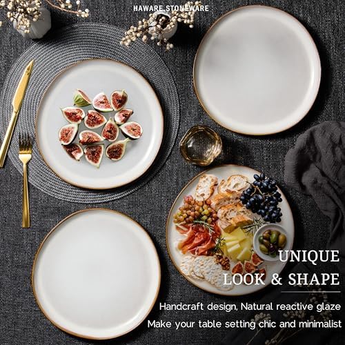 HaWare Stoneware Dinner Plates Set of 6, 10" Heavy Duty Ceramic Plates, Reactive Glaze Dinnerware for Home Restaurant, Chip and Scratch Resistant, Microwave and Dishwasher Safe, Reactive Pearl White - Image 3