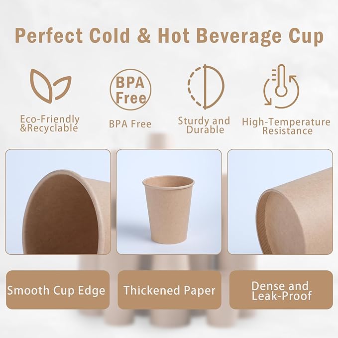 Lamosi 100 Count 12 oz Paper Cups, Disposable Kraft Paper Coffee Cups 12 Ounce for Hot/Cold Beverages, Water, Party, Picnic, Travel, Events
