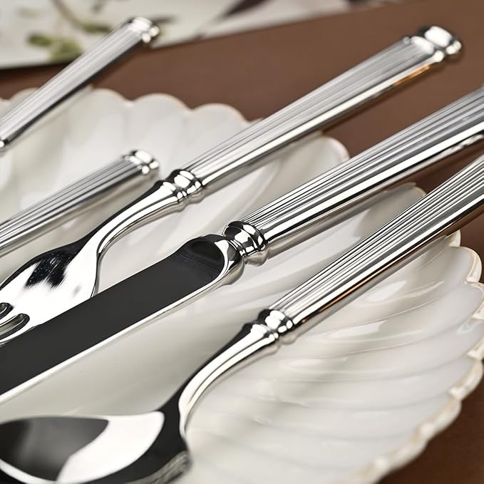 Silverware Set for 10 Flatware Set 40 Pieces Elegance Luxury Tableware Set Roman Column Handle Knives and Forks spoons 18/10 Stainless Steel Cutlery Utensil Sets for Home Restaurant Dishwasher Safe