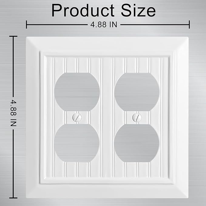 Beadboard Outlet Covers Wall Plates, Bamboo Fiber Light Switch Covers, Natural Material Electric Receptacle Decorative Switch Plate Outlet Cover (Pure White, 2 Gang Duplex 2 Pack)