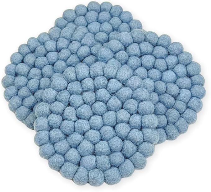 Humble Hilo Handmade Felt Coaster, 3.9 inches, Set of 4 (Dusty Blue)