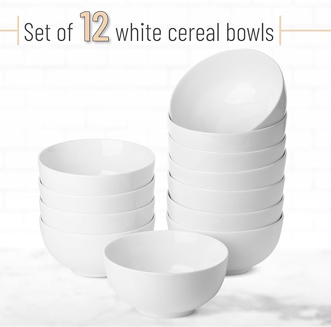 BTaT- White Soup Bowls Set of 12, 16 Ounces, Porcelain Dishes for Soup, Rice, Salad, Noodle, Microwave, Oven, Freezer & Dishwasher Safe, Deep White Cereal Bowls for Kitchen, Christmas Gifts