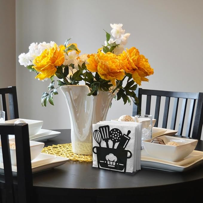 Kitchenware Decorative Black Metal Napkin Holder for Table, 4.9" x 5.3" x 2" Pot Standing Napkin Holder for Home Kitchen Restaurant Picnic Party Coffee Bar Dining Room