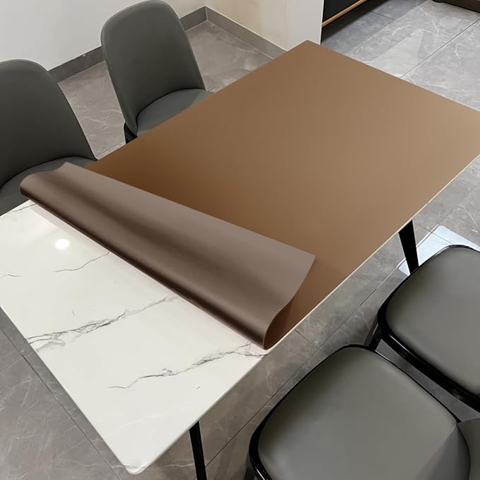 Leather Table Pad,1.8mm Thick,40x90 Inch,Dining Table Pad,Table Pads for Dining Room Table Rectangular,Table Protector for Dining Room Table,(Mud Color+Champagne Gold,40x90)