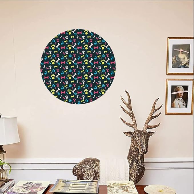Decorative Plates, Dog Lover Print Ornament, Cool Canine Elements Paw Marks and Bones, 10 Inch, 1 Plate with 1 Display Stand, Multicolor