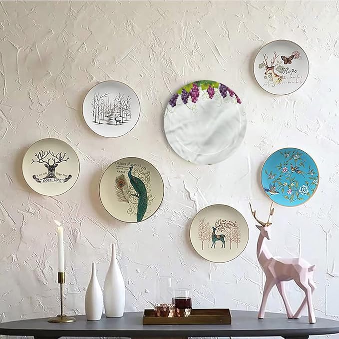 Ceramic Display Plate, Vineyard Ceramic Hanging Decorative Plate, Leaves and Ripe Grapes, 8 Inch, Living Room Kitchen Decoration Household, Multicolor