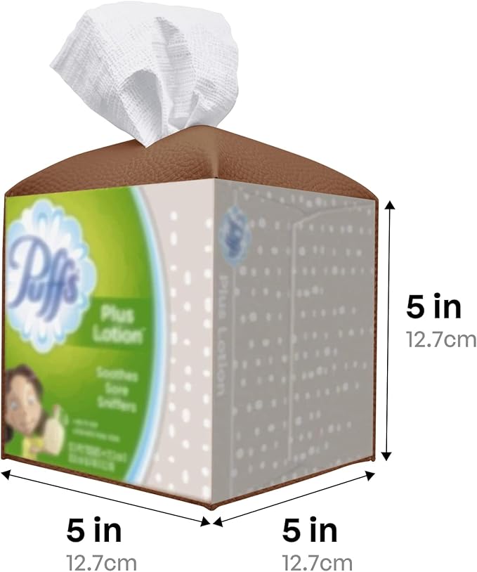 Carrotez Tissue Box Cover, [Refined] Modern PU Leather Square Tissue Box Holder - Decorative Holder/Organizer for Bathroom Vanity Countertop, Night Stands, Office Desk & Car 5"X5"X5" - Camel
