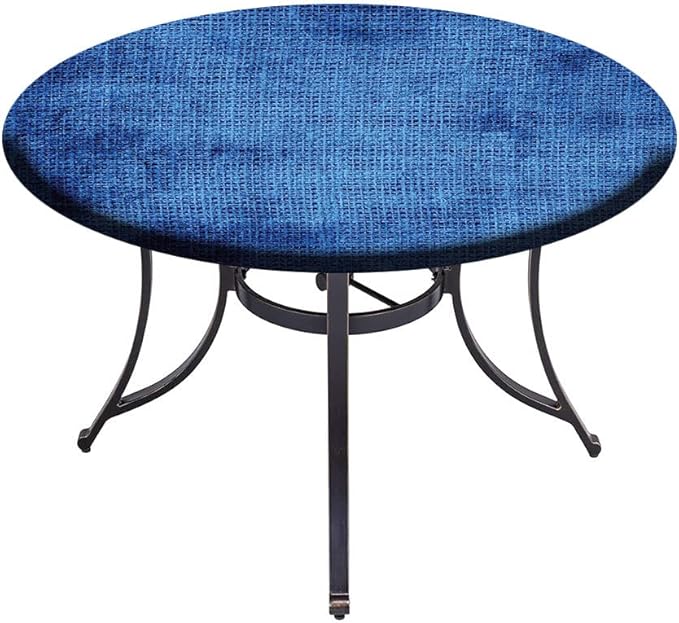 Polyester Tablecloth, Navy Blue Deco Waterproof Oil-Proof PVC Table Cloth, Faded Burlap Texture Old Fashioned Grunge, Fit Round Tables 28inch Diameter, for Holiday Dining Table, Dinner, Party