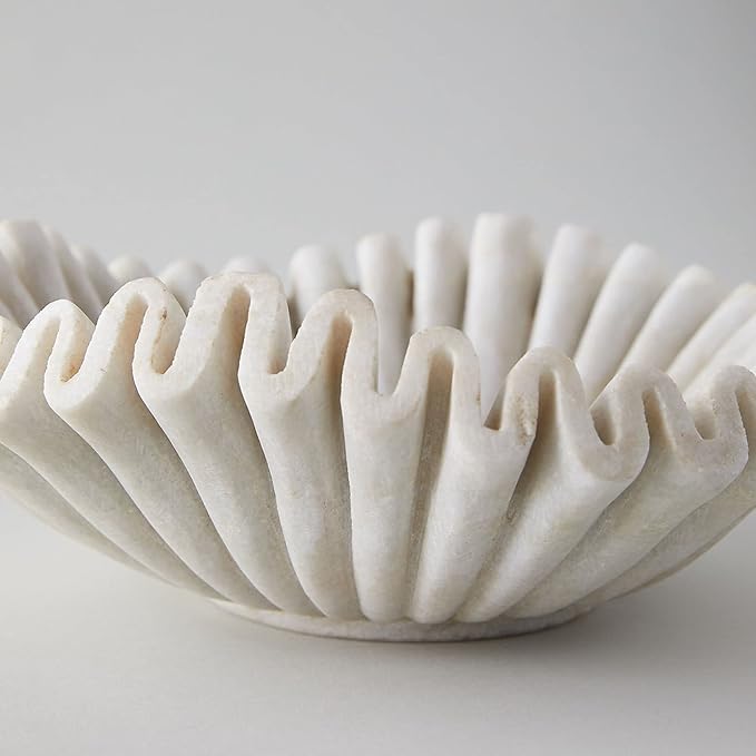 Marble Bowl Fruit Bowl, Stone Bowl Decorative Bowl Decorative Trays Marble Fruit Bowl Marble Ruffle Bowl Marble Floral Bowl Home Decor Gifts (Set of 5, 7 and 10 inch)
